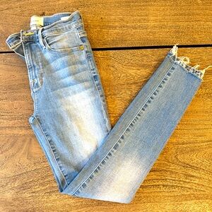Frame brand, Light wash skinny jeans; raw hem #skinnyjeans